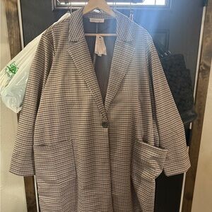 Philosophy Houndstooth Single-Button Trench Coat in Black and Brown